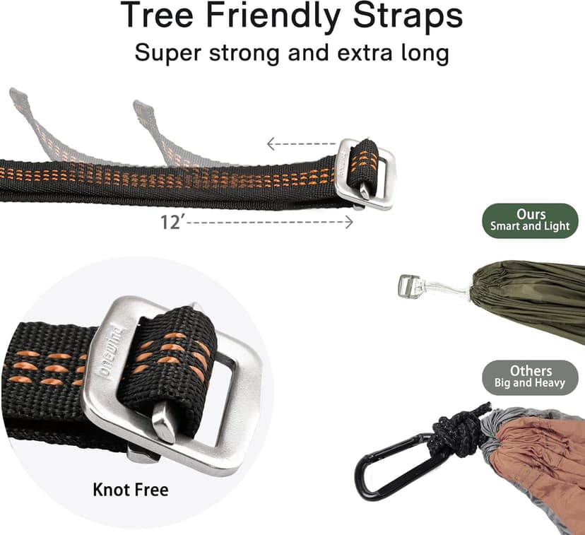 Onewind Camping Hammock, Ultralight Portable Hammock with Adjustable Ridgeline, Outdoor Hammock 20D Ripstop Nylon with 2 * 12Ft Tree Strap, Ideal for Camping, Hiking, Backpacking