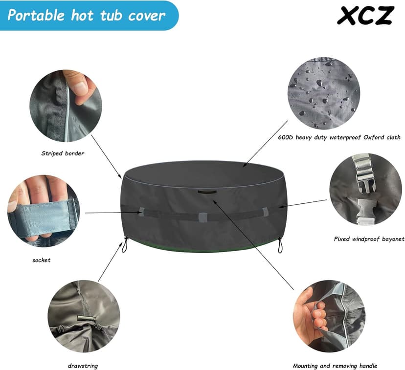 XCZ Portable Hot tub Cover That Completely Covers Inflatable hot tub- Waterproof, Sun Resistant, dust Resistant, 85 "Inflatable Hot tub Spa, Round (Black, Cover only)