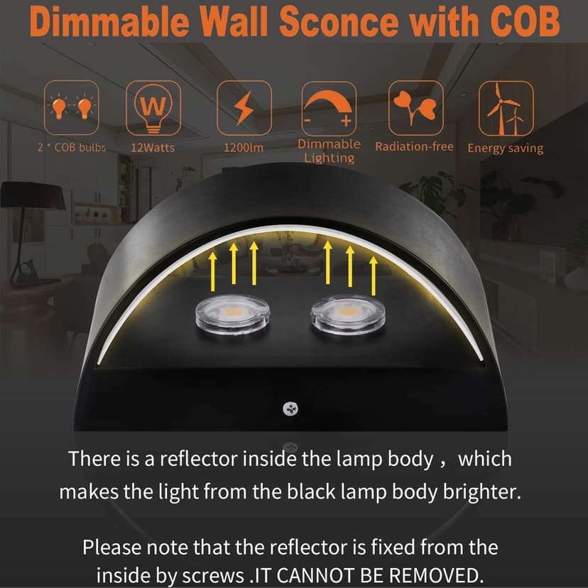 Lightess LED Wall Sconce Light Indoor Dimmable Wall Lights Modern 12W Hallway Wall Lighting for Living Room Bedroom Stair, Warm White