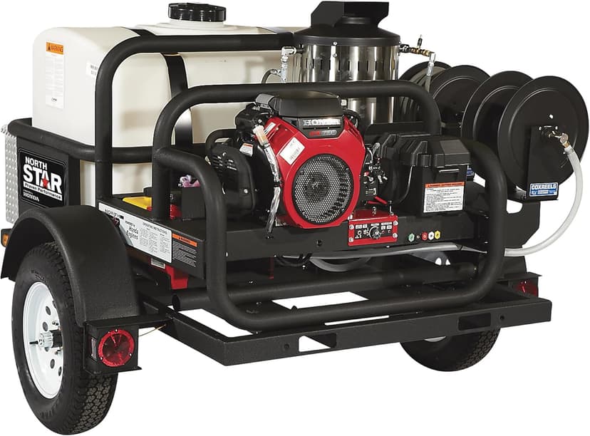NorthStar Trailer-Mounted Portable Hot Water Commercial Pressure Power Washer - 4000 PSI, 4.0 GPM, Direct Drive, Honda Engine, 200-Gal. Water Tank