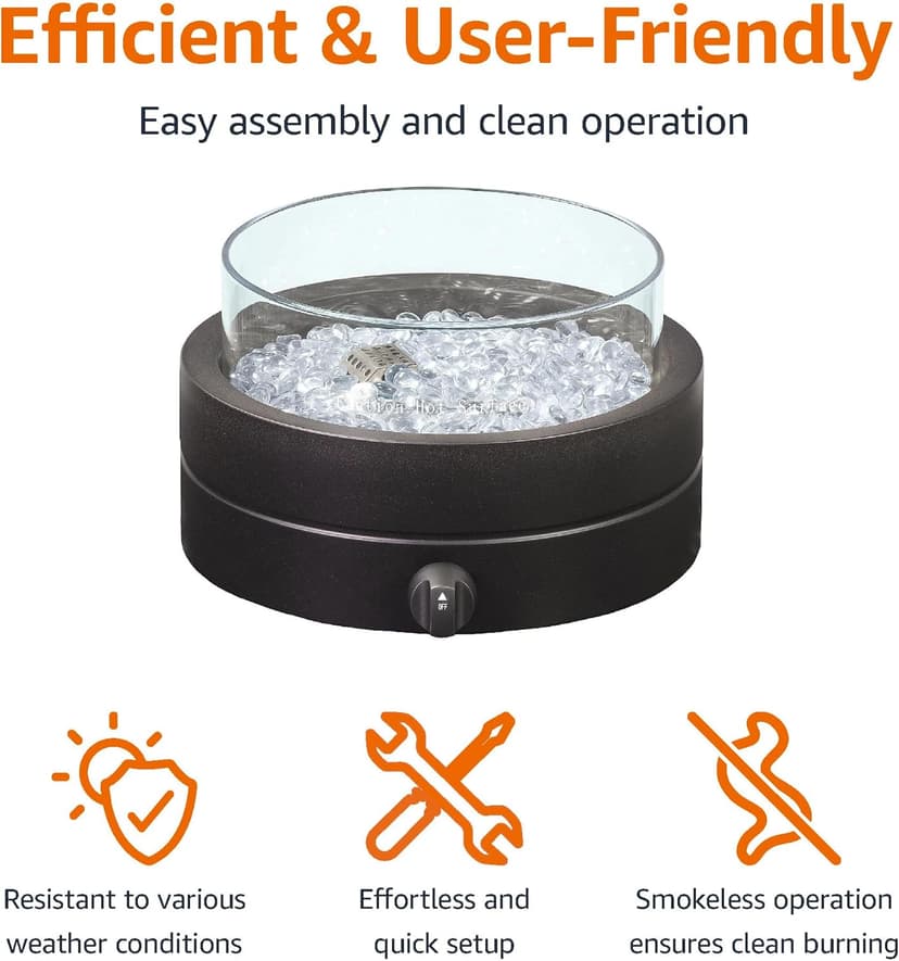 Amazon Basics 14 in 9,000 BTU Round Tabletop Propane Gas Fire Pit, Brown