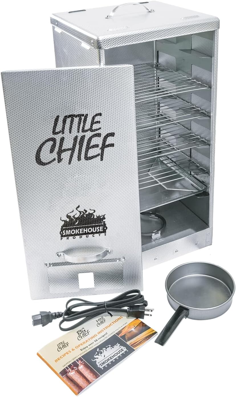 Smokehouse Little Chief Front Load Smoker, Low to Mid Temperature Smoker for Fish, Sausage, Cheese, & Other meats, Smoke Up to 25 Pounds of Meat & Fish