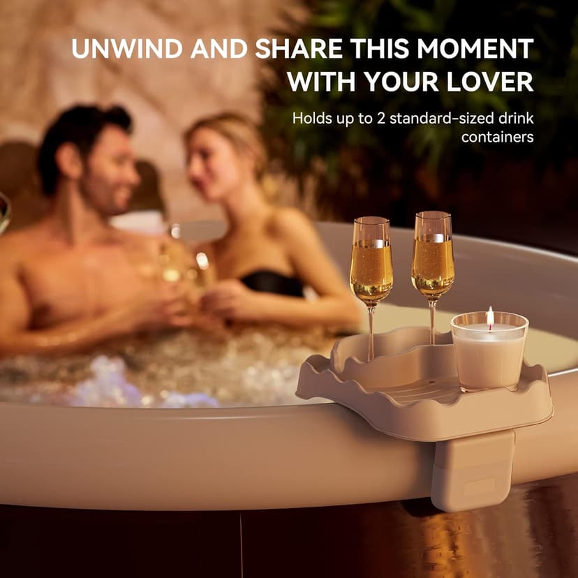 Anivia Hot Tub Table Tray, Hot Tub Accessories for Intex PureSpa, Nonslip Caddy Holds 2 Drinks, Keep Snacks-Drinks Handy and Dry, Fits Outdoor Inflatable Spa/Pool/Hot Tub Wall (Beige)