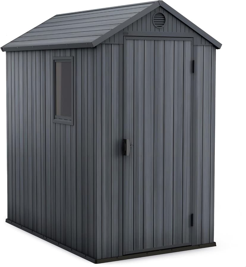 Keter Outdoor Storage Tool Shed for House, Lawn & Garden, 4x6’ Darwin, Graphite
