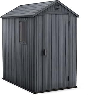 Keter Outdoor Storage Tool Shed for House, Lawn & Garden, 4x6’ Darwin, Graphite