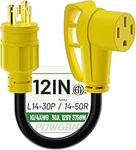 30 Amp to 50 Amp RV Generator Adapter Cord 1FT(12 Inch), NEMA L14-30 Male Plug to NEMA 14-50 Female Plug, 4 Prong Heavy Duty Power Cord, 10 Gauge STW, 30A 125V/250V, Black-Yellow, ETL Listed
