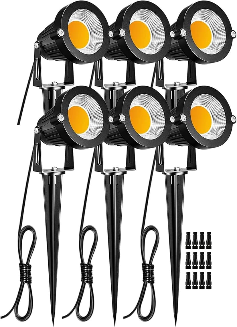 ZUCKEO Low Voltage Landscape Lights 5W LED Landscape Lighting 12V 24V Outdoor Spotlights Waterproof Garden Decorative Landscaping Warm White Lights for Patio Garden Pathway Floor Yard Decor(6 Pack)
