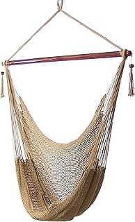 Sunnydaze Outdoor Hammock Chair Swing - Hanging Hammock Swing - Hanging Reading Chair - Soft-Spun Polyester Rope - Caribbean XL - Tan