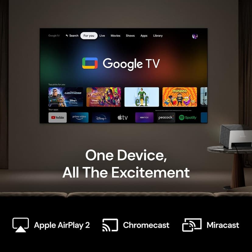 StreamMaster Plus2 Triple Laser Projector 4K, 2X Faster Performance, 4ms Lag-Free Gaming, IMAX, Google TV, HDR10+, AI-Enhanced, with Smart Google Home & Apple Homekit, 3D, Dolby Vision&Atmos