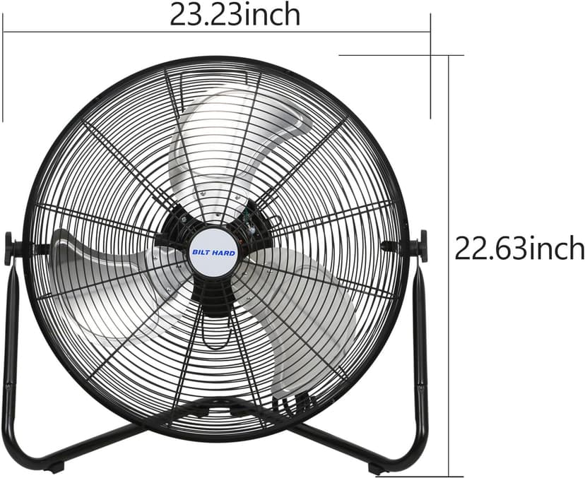 BILT HARD 20" High Velocity Floor Fan, 4600 CFM 3-Speed Industrial Shop Fan with Wall-Mounting System, Heavy Duty Metal Fan for Workshop, Garage and Warehouse