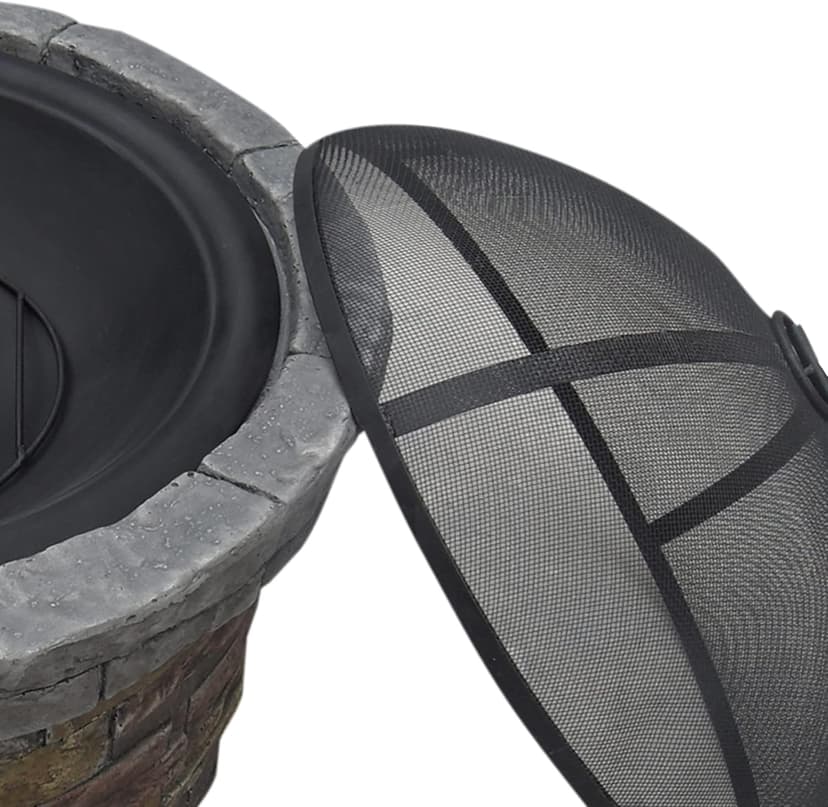 Teamson Home 26.5 in. Round Decorative Faux Slate Stone Outdoor Wood Burning Fire Pit with Spark Screen, Poker and Grill Grate for Self-Contained Fires for Entertaining at Home, Multicolored Stone