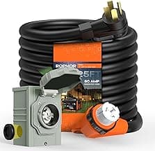 50 Amp Generator Cord and Pre-Drilled Power Inlet Box, 25FT Heavy Duty NEMA 14-50P to SS2-50R Extension Cord Twist Locking with Inlet Box, 125/250V, 12500W, ETL Listed for Outdoor Emergency Kit
