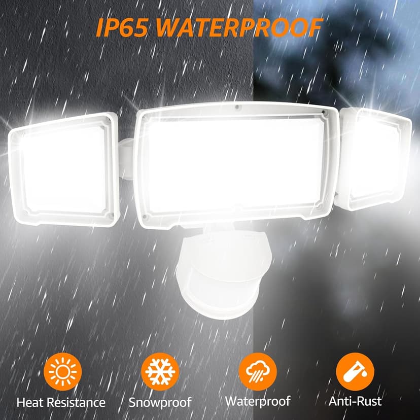 HGGH Motion Sensor Outdoor Lights – Flood Lights Outdoor Security Light, LED Floodlights IP65 Waterproof 6000K 38W 4200LM with 3 Adjustable Heads, Exterior Light for House, Backyard, Porch