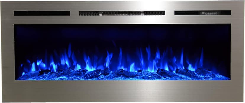 Touchstone Sideline Deluxe -Stainless Steel Smart Electric Fireplace- 50" Wide- Alexa/WiFi-Enabled- in Wall Recessed- 5 Flame Settings- 9 Flame Colors- 1,500W Heater- Log & Crystal Options- 86273