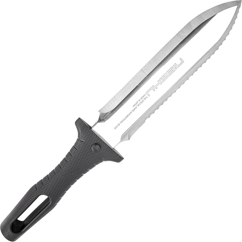 Nisaku NJP800 Yamagatana Hori Weeding & Digging Knife, Japanese Stainless Steel 7.25-Inch Blade, 5.5-Inch Ergonomic Black Plastic Handle