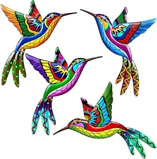 ZYP Metal Outdoor Wall Art Decor,3D Colorful Garden Birds Sculpture Outdoor Iron Hanging Decor Ornaments, Metal Hand-made Bird Wall Art Decorations for Fence Patio Balcony Living Room,Hummingbird