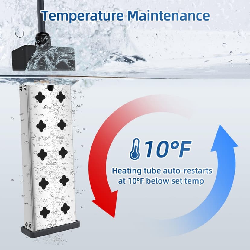 Immersion Water Heater, Portable Bathtub Heater with Thermostat, Bucket Heater with Real-Time Temperature Display and Control, Dry Burn Protection for Bucket, Basin, Bathtub 1800W (120V 15A)