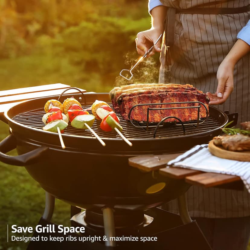 Sorbus® Non-Stick Rib Rack - Porcelain Coated Steel Roasting Stand – Holds 4 Rib Racks for Grilling & Barbecuing - Perfect BBQ Accessories for Smoker and Grill - Durable and Convenient Design (Black)
