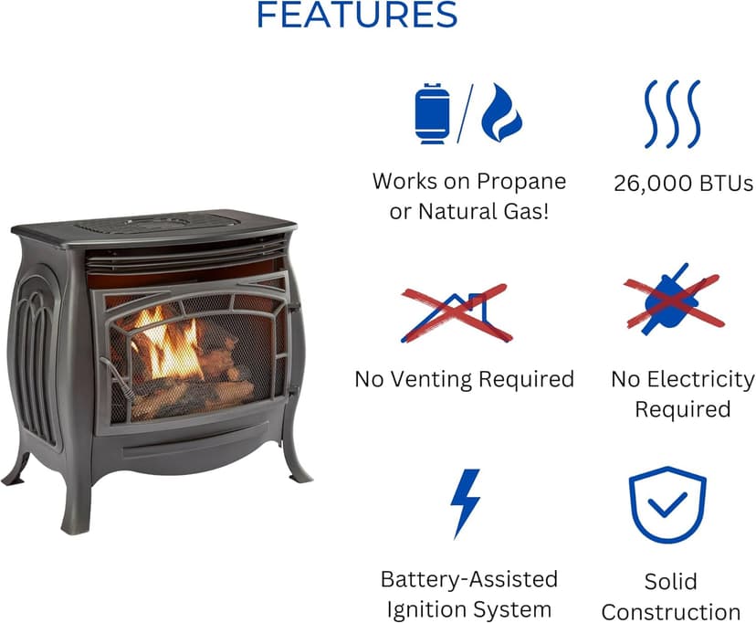 Duluth Forge Dual Fuel Ventless Gas Stove - Model FDSR25, Matte Finish, Remote Control