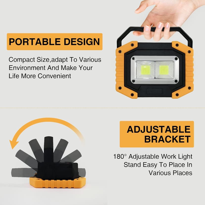 Tekstap LED Work Light Rechargeable, 30W 2000LM Portable Waterproof Rechargeable Work Lights with Stand, Battery Powered COB Flood Lights for Power Ouage Emergency Outdoor Camping Garage