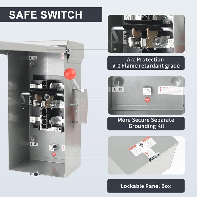 Generator Transfer Switch 100A, Manual Transfer Switch for Home Generator, Heavy Duty Double-Throw 120/240V,24000W for Indoor Outdoor Use,NEMA 4X Standards