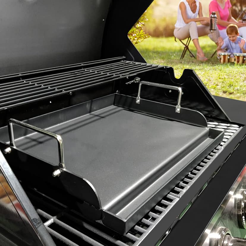 Griddle for Gas Grill, Flat Top Cast Iron Griddle Insert for Outdoor Gas Grill, 17" x13" Nonstick Coating Cooking Skillet Pan Teppanyaki for Weber Charbroil Camp Chef and Gas/Charcoal/Electric Grill