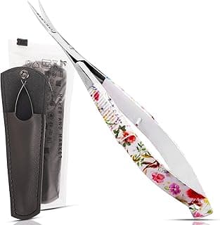 Spring Action Curved Blade 4.5 Inch EZ Snip Squeeze Scissors with Pouch Sleeve for Applique, Embroidery, Fabric, Thread, Knitting, Sewing, Arts & Craft (Curved Floral)