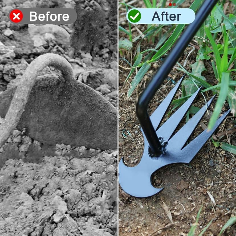 Weeding Artifact Uprooting Weeding Tool, 2025 New 4 Teeths Dual Purpose Manual Weeders Tool with Long Handle, Durable Manganese Steel Weeding Claw Uprooting Tool for Lawn and Garden (Black, 2 Pack)