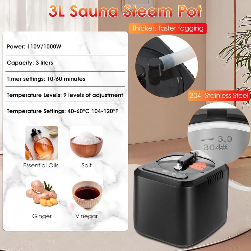 Portable Sauna Box for Home With 3L 1000W Steamer, Remote Control, Folding Chair - Steam Tent for Gym, Yoga, Pilates, Hot Tub