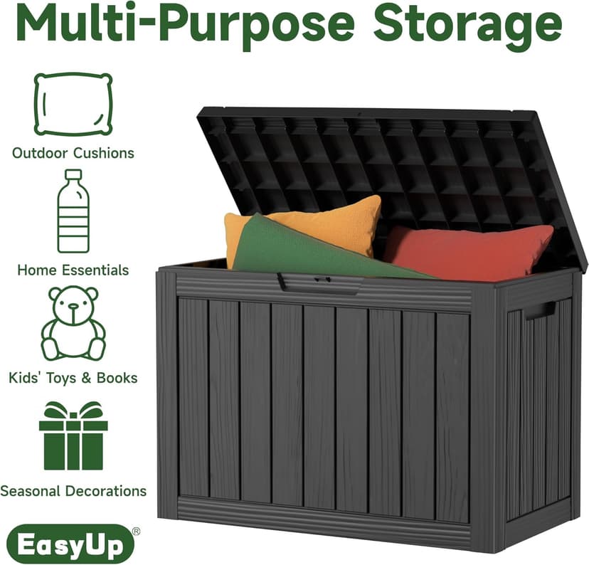 45 Gallon Outdoor Storage Box, Resin Waterproof UV-Resistant Deck Box, Reinforced Stability for Patio, Garden, and Poolside, Striped Black