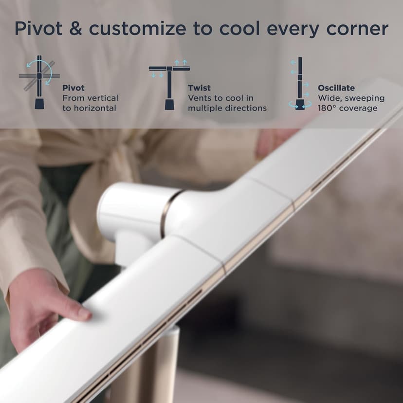 Shark TurboBlade Fan—Ultra-powerful bladeless tower fan, pivots, twists, oscillates 180°, accelerates air up to 80 ft., 10 noise levels + 10 speeds for air circulation, easy to clean, dove, TF202SWH