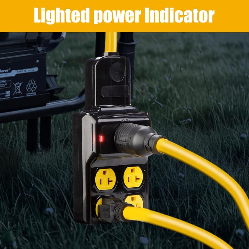 NEMA L14-30P to 4X 5-20R/5-15R&L14-30R Generator Adapter Extension Cord, 4 Prong 30 Amp to 110V,Twist Locking to 15 Amp/20 Amp Household Outlet, 125/250V 7500 Watts, ETL Listed (1.5FT)
