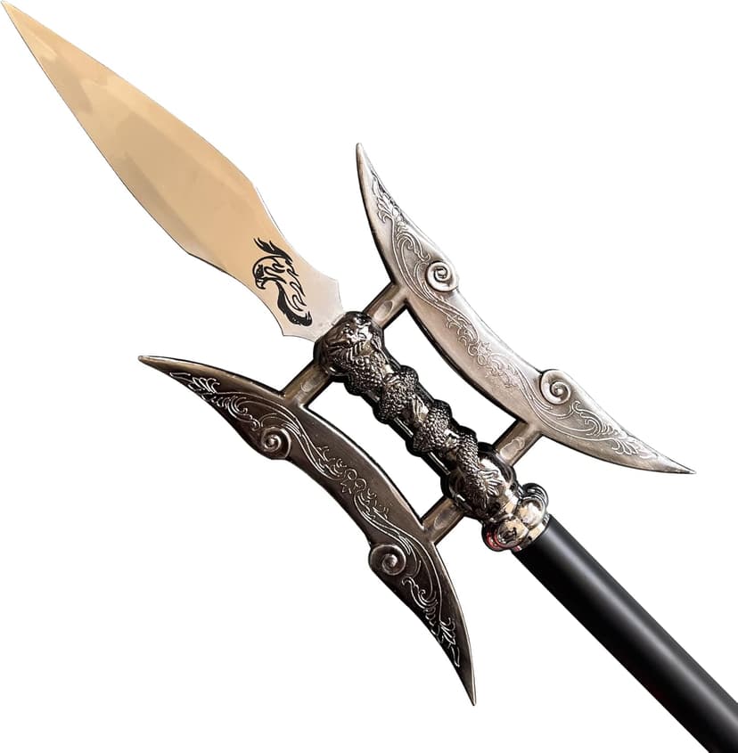 SV Metal Spear Ancient Chinese Old Weapon The Day The Picture Halberd Single-Edged Double-Edged, 57.8 inches, Collection Gift