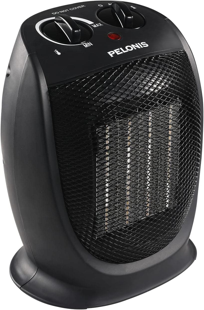 PELONIS PHTA1ABB Portable, 1500W/900W, Quiet Cooling & Heating Mode Space Heater for All Season, Tip Over & Overheat Protection,for Home, Office Personal Use, Black , 9inch