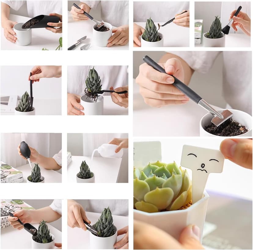 TIHOOD 30PCS/Set Mini Garden Hand Transplanting Succulent Tools Set, 19.7" Thickened Repotting Mat & Plant Tag, Miniature Planting Indoor Fairy Care, Potting, Cactus, Houseplant Bonsai Tool Kit