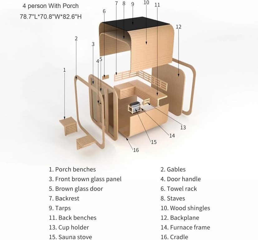 Customize Luxury Outdoor Sauna 6-10 Person, Canadian Hemlock, Red Cedar Sauna, Porch Option, Glass Window Option, Wood Burning Stove or Harvia Heater with Rocks, Extra Large Backyard Saunas (0-195 °F)