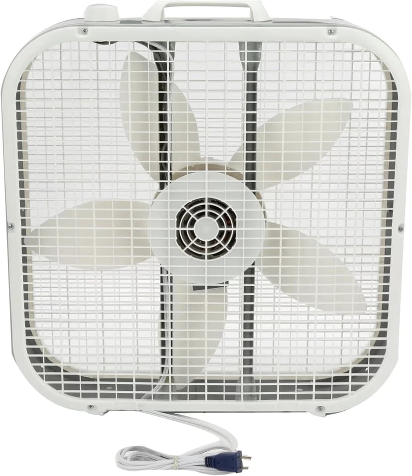20" Classic White Box Fan – 3-Speed Adjustable, Weather-Resistant Motor, 22.5" Height, Model B20200 (New)