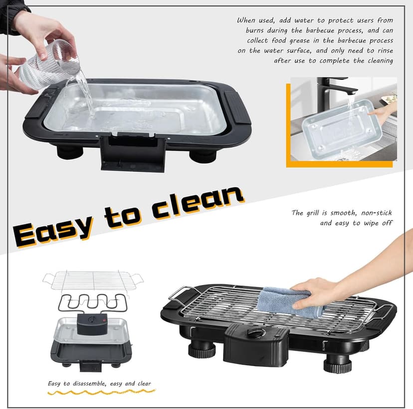 Electric Grill Outdoor Indoor Cooking,Smokeless BBQ,Portable Removeable Stand Grill, (YD301 Upgrade)
