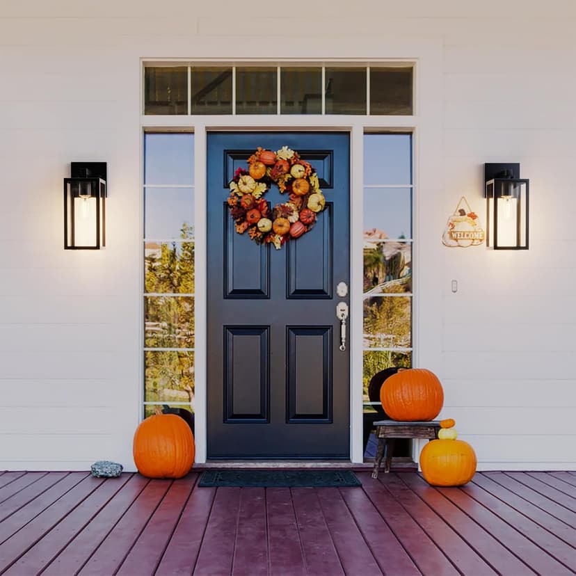 Porch Wall Lights Outdoor, Waterproof Lanterns with Frame and Clear Glass Shade, Exterior Front Porch Light Matte Black Wall Sconce, Modern Mounted Lighting for Patio Entryway Hallway