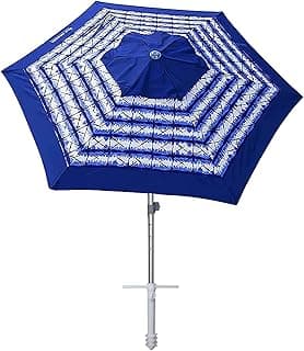 AMMSUN 8ft Heavy Duty High Wind Commercial Grade Patio Beach Umbrella with Separate Sand Anchor Air Vent Carry Bag Fiberglass Ribs without Tilt Outdoor umbrellas for sands Blue White Stripe