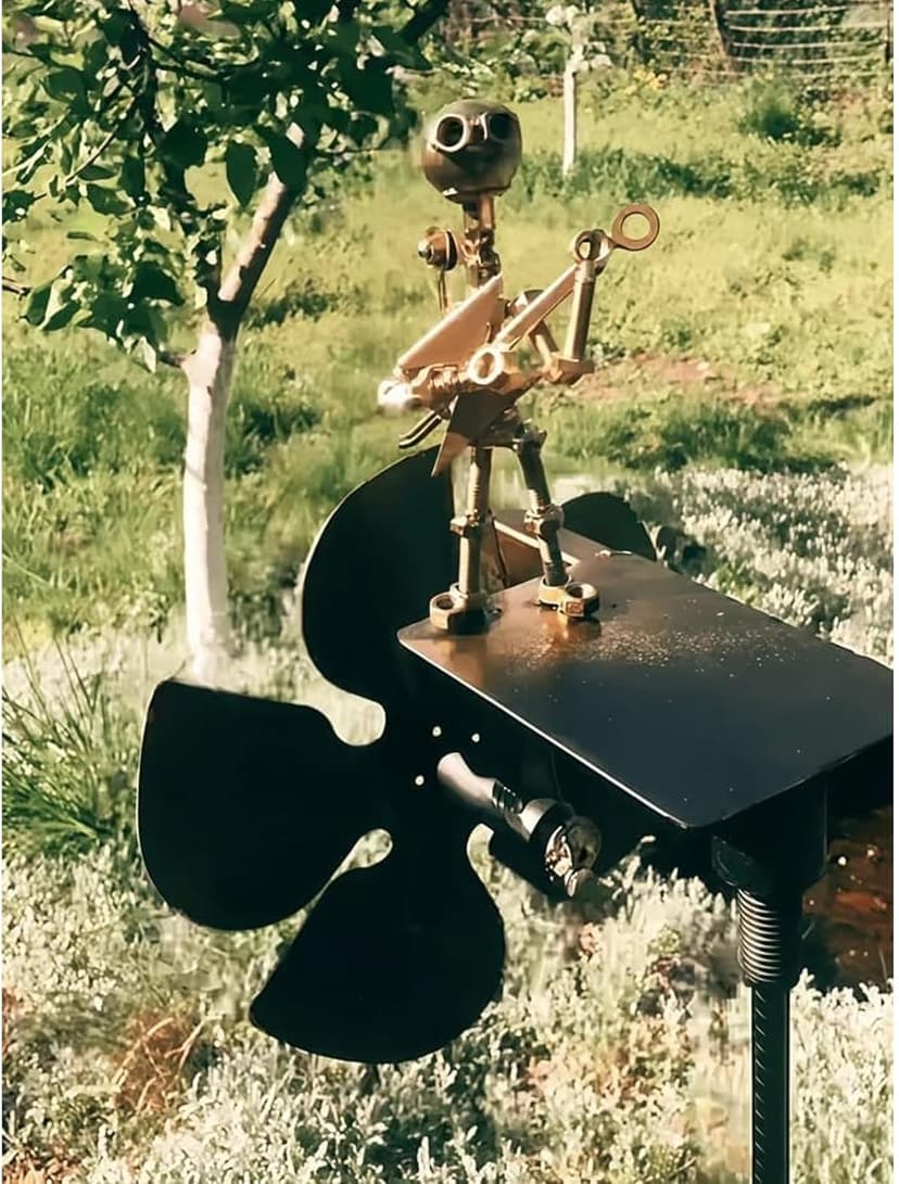 Handmade Metal Bassist Windmill,Handmade Metal Drummer and Guitar Windmill, Wind-Powered Kinetic Sculpture, Wind Spinners for Yard Lawn Garden Patio Decor, Drummer Decor (Guitar)