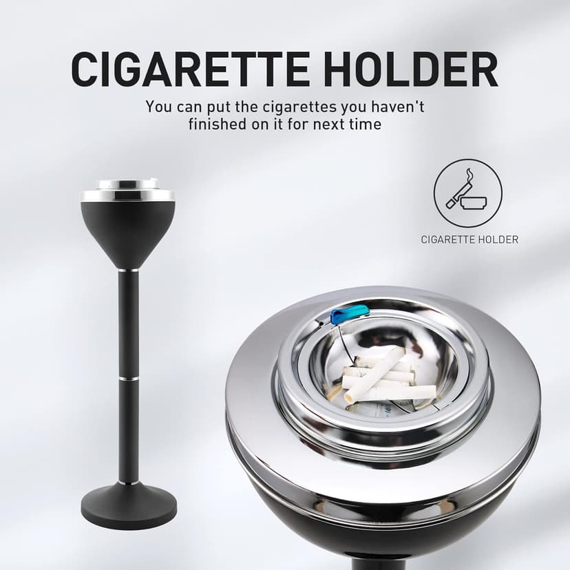 Standing Ashtray Outdoor for Patio, Large & Tall Outside Ash Tray for Cigarette Butt Receptacle Disposal, Commercial Metal Smokers Cigar Ashtrays Container with Lid, Matte Black, B01DK