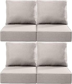 6 Inch Outdoor Chair Cushions Set of 4 - Heavy Duty 24x24 Water-Resistant Comfortable Thick Cushion for Patio Furniture Set Dining Gliding Rocking Chairs Loveseat L-Shape Sofa - Beige