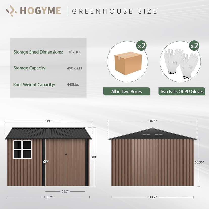 10x10 FT Large Outdoor Storage Shed, Metal Clearance Tiny Home with Windows & Lockable Doors for Backyard Garden, Patio Lawn, Placing Tools/Sundries/Guarder Inhabit/Raise Chickens/Poultry