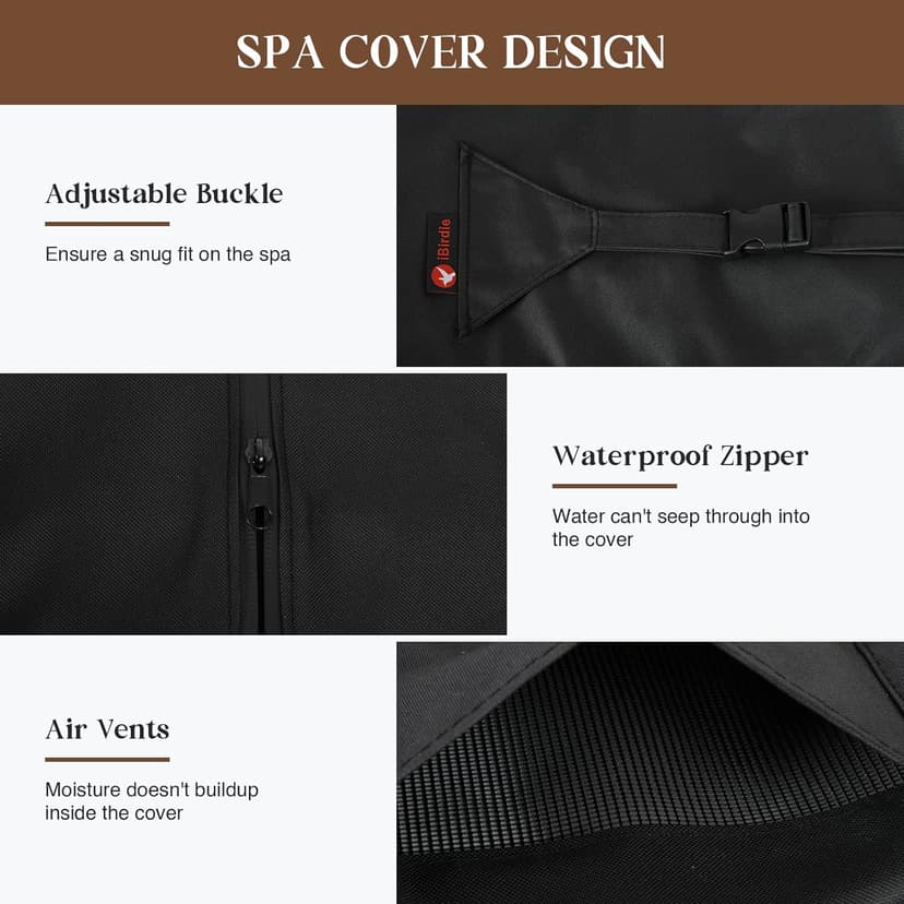 iBirdie Outdoor Waterproof and Weatherproof Hot Tub Cover 85 x 85 inch fit 84 x 84 or 83 x 83 or 82 x 82 or 7 ft x 7 ft Square SPA 600D Heavy Duty Protectors Protective Cover Cap