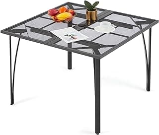 AECOJOY 39.4" Outdoor Patio Dining Table for 4, Square Metal Patio Table with 1.6" Umbrella Hole, All-Weather Resistant Outdoor Furniture Tables for Patio, Backyard, Garden, Poolside (Dark Grey)