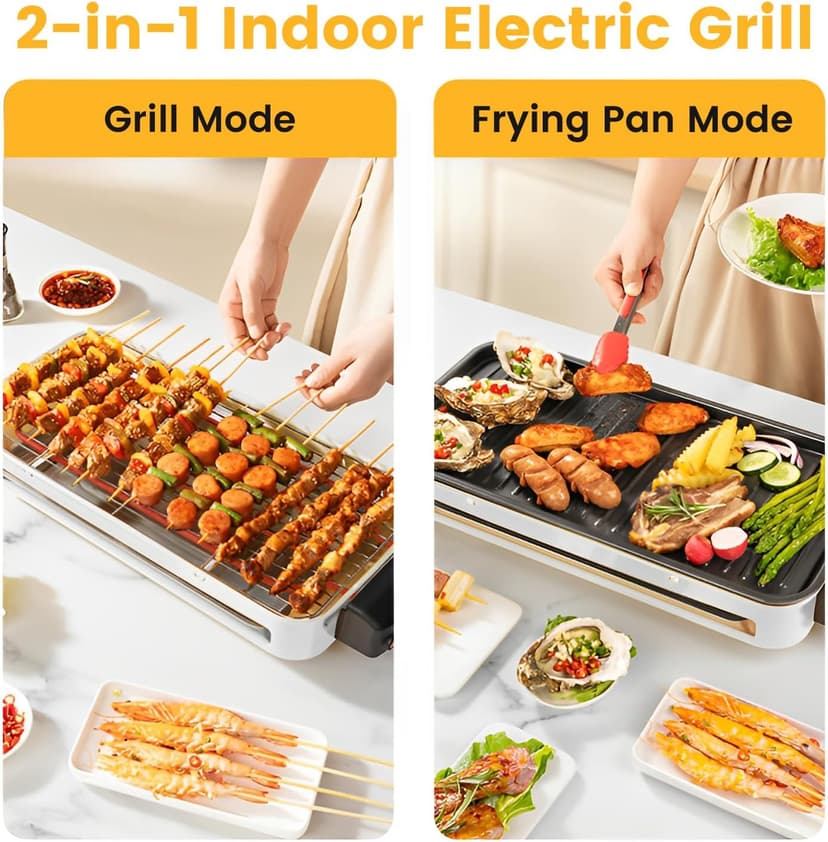 Electric Indoor Grill 1500W, YOHAWJAN 2 in 1 Smokeless Indoor Grills with Non-stick Removable Grill & Griddle Plate, Temperature Control, Portable Korean BBQ Grill with 3 Raclette Cheese Pans
