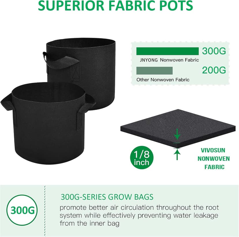 12-Pack 10 Gallon Thickened Non-Woven Grow Bags, Aeration Fabric Pots with Handles