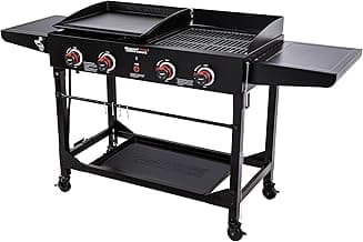 Royal Gourmet GD402 4-Burner Propane Gas Grill and Griddle Combo with Foldable Legs, 48,000 BTUs, Portable Griddle Grill Combo for Outdoor Cooking While Camping or Tailgating, Black