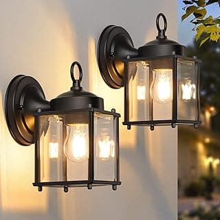 Outdoor Wall Lantern, Exterior Waterproof Wall Sconce Light Fixtures, Black Front Door Wall Lighting with Clear Beveled Glass Shade, 2 Pack